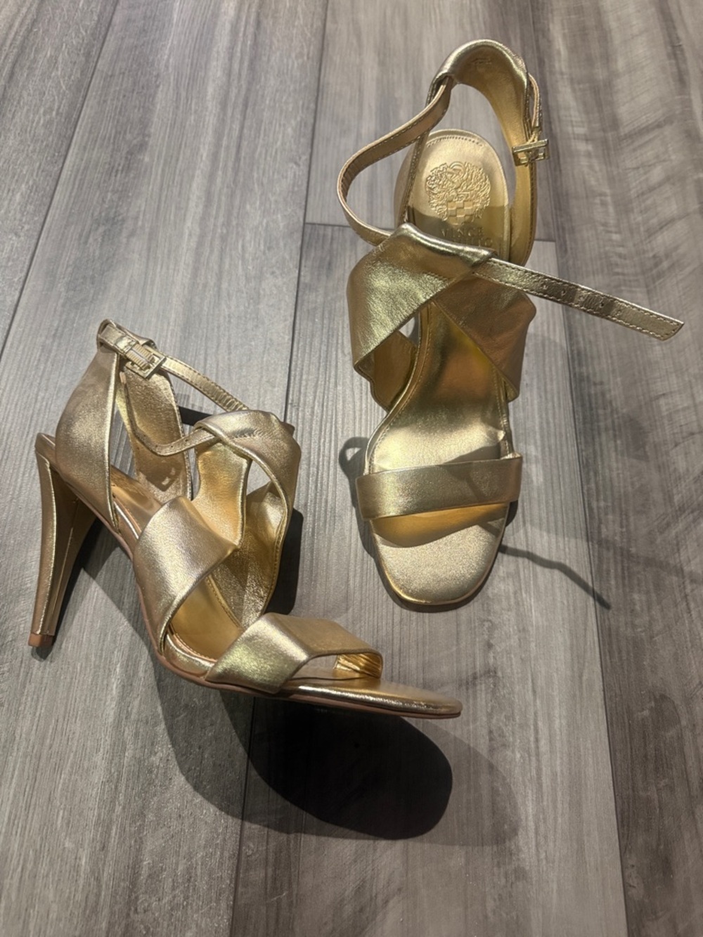 Vince Camuto Gold Strappy High Heel Sandals - Women's Dress Heels